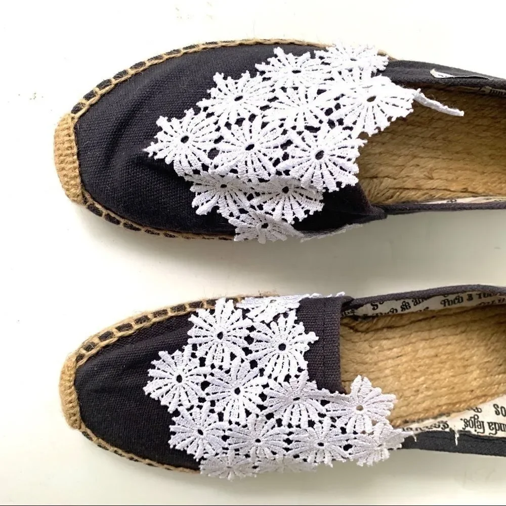 SOLUDOS NAVY LACE TRIMMED ESPADRILLES